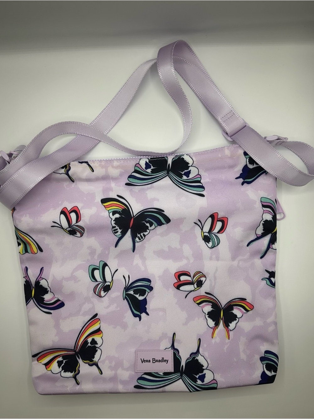 VERA BRADLEY Lighten Up Reactive Hipster Crossbody Purse Lavender Butterflies